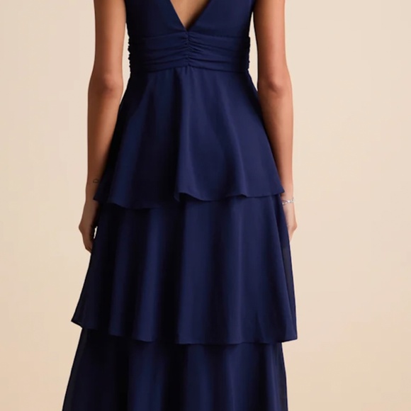 Lulus Celebration Time Navy Blue Sleeveless Tiered Midi Dress - Size L - Picture 3 of 3